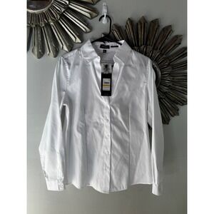 NWT $79 Jones New York Womens White Non Iron Button Down Shirt M